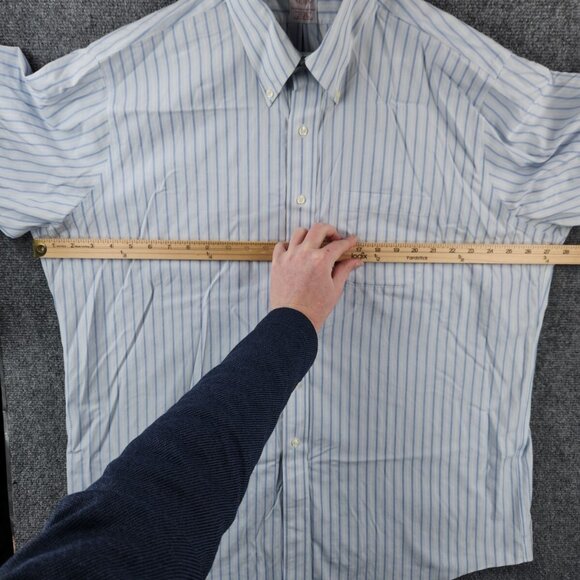 Brooks Brothers 17.5 Blue Striped Short Sleeve Button Up Shirt Traditional Fit - Picture 5 of 13